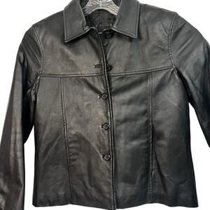 Black Genuine Leather Jacket | Blazer Style Size Large | Colebrook & Co | Y2k